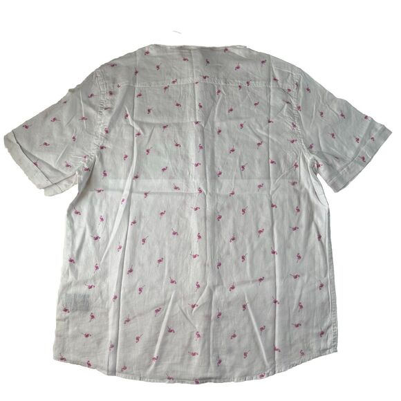 Magaschoni Man Short Sleeve Shirt Flamingos All Over Print Linen Blend Large NWT - Picture 2 of 13